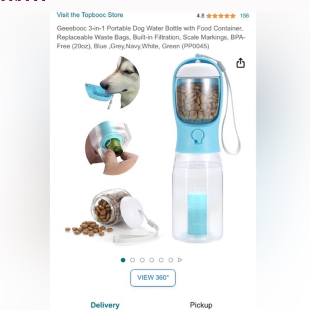 Geeebooc 3-in-1 Port Dog Water Bottle w/Food Container BPA Free N… - Picture 5 of 11
